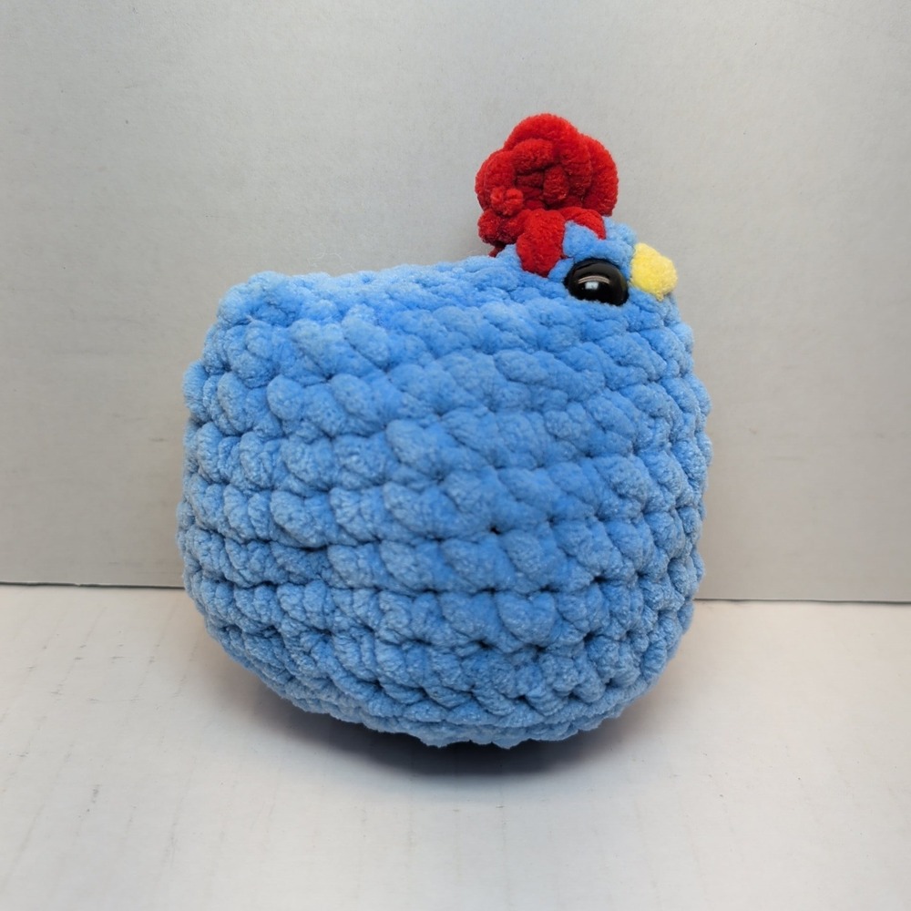 Handmade Blue Crochet Chicken Plush Soft Chenille Yarn Stuffed Animal Amigurumi